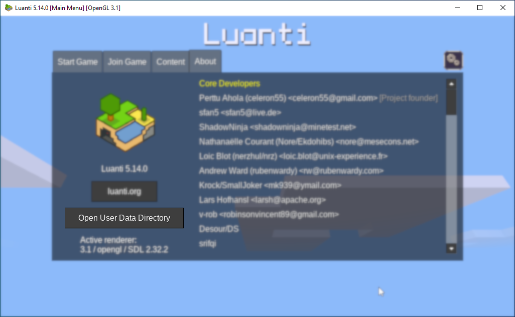 Screenshot showing the “Open user data directory” button